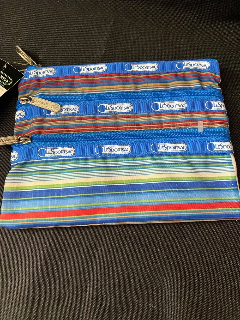 LeSportsac Blue Striped and Black Star & Tiara Printed Triple Pouch Duo